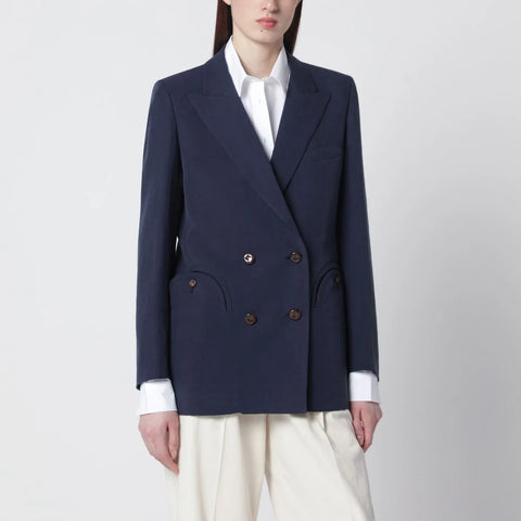 Blazé Milano Navy blue double-breasted jacket in linen and silk