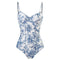 Blue Oriental Porcelain Print Strappy One Piece Swimsuit Blue-Swimsuit-Rosa Clothing-S-Blue-Urbanheer