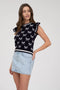 Bow Pattern Ruffle Sleeve Sweater Knit Top NAVY-TOP-Blu Pepper-S-NAVY-Urbanheer