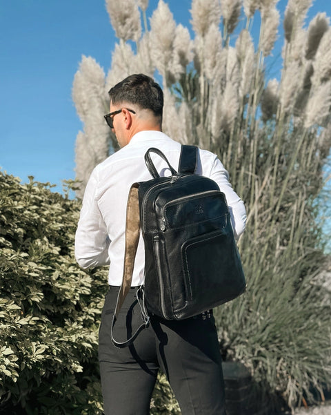 Brown Large Leather Backpack - L.A. Confidential Black-Backpacks-Time Resistance-11.8 x 7.9 x 16.9 in (30 x 20 x 43 cm)-Black-Urbanheer