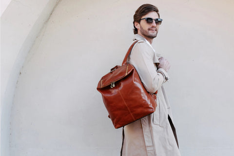 Brown Leather Backpack - A Bend in the River Cognac-Backpacks-Time Resistance-11.4 x 5.1 x 14.6 in (29 x 13 x 37 cm)-Cognac-Urbanheer