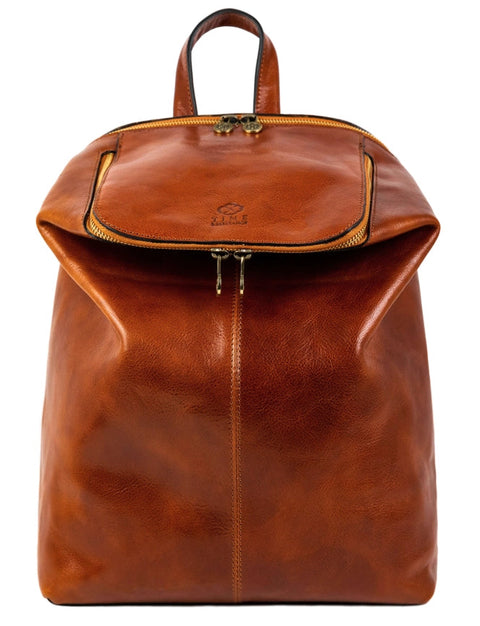 Brown Leather Backpack - A Bend in the River Cognac-Backpacks-Time Resistance-11.4 x 5.1 x 14.6 in (29 x 13 x 37 cm)-Cognac-Urbanheer