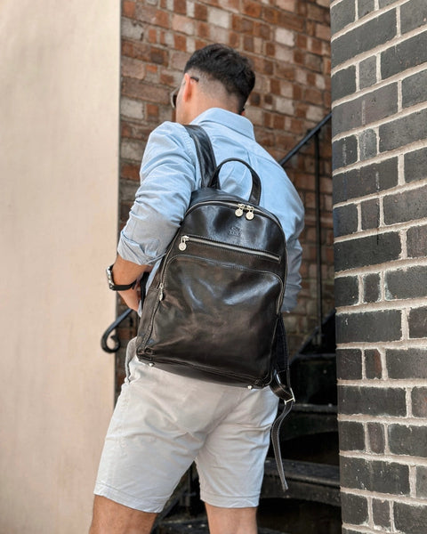 Brown Leather Backpack - I, Claudius Black-Backpacks-Time Resistance-11 x 5.9 x 16.5 in (28 x 15 x 42 cm)-Black-Urbanheer