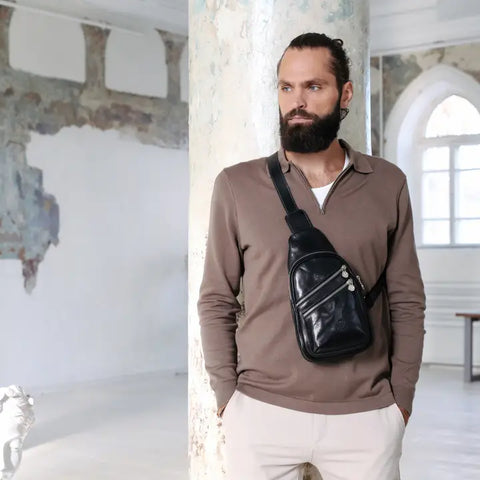 Brown Leather Cross Body Bag For Men - Catch-22-Cross Body Bag-Time Resistance-Brown-Urbanheer