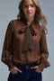 Brown Polka-Dot Shirt with Lace Detail in Chiffon Fabric