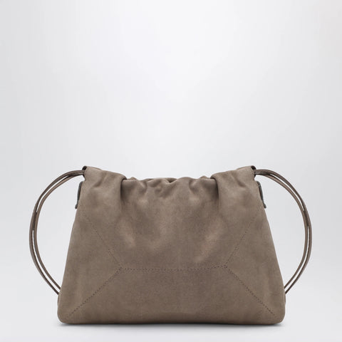 Brunello Cucinelli BC Duo Pouch brown suede bag with monile detail
