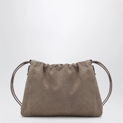 Brunello Cucinelli BC Duo Pouch brown suede bag with monile detail