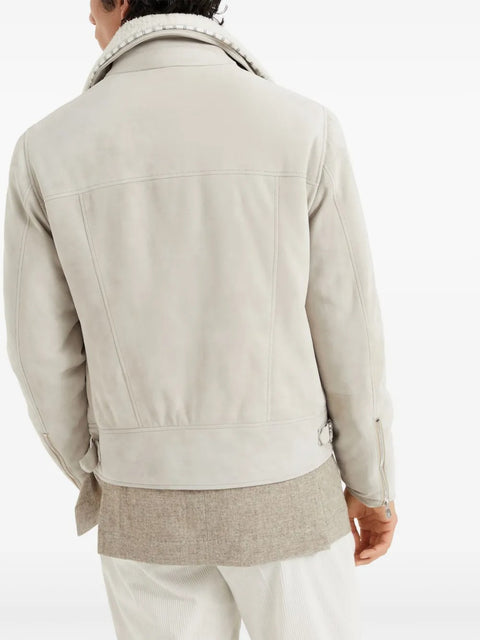 Brunello Cucinelli Beige Leather Biker Jacket