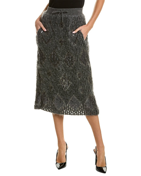 Brunello Cucinelli Bicolor Fabric Midi Skirt