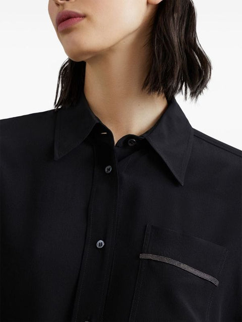 Brunello Cucinelli Black Silk Dress Shirt