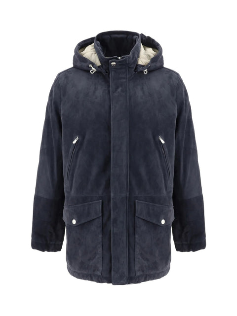 Brunello Cucinelli Blue Leather Jacket
