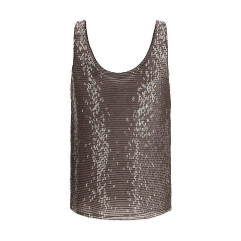 Brunello Cucinelli Brown Silk Sleeveles T-Shirt