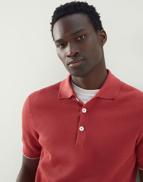 Brunello Cucinelli Orange Cotton Polo Shirt