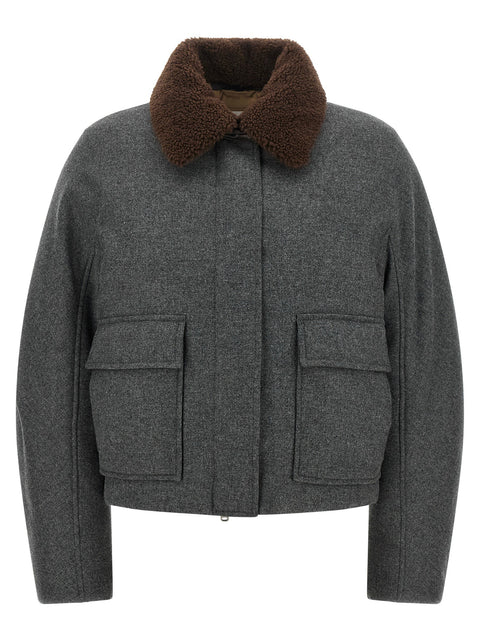 Brunello Cucinelli Shearling Collar Cropped Jacket