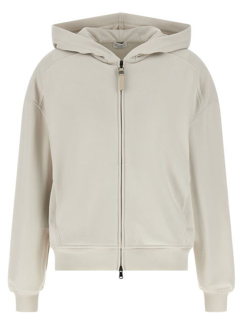 Brunello Cucinelli Shiny Zipper Pull Hoodie