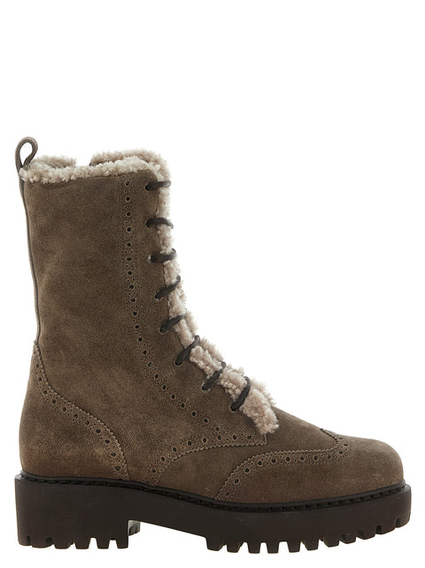 Brunello Cucinelli Suede And Brown Shearling Ankle Boots
