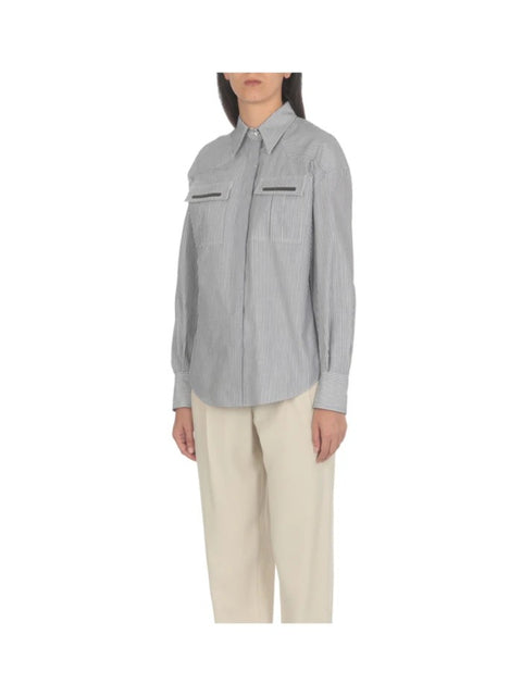 Brunello Cucinelli White Cotton Pattern Shirt