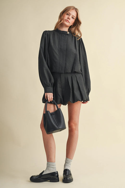 Bubble Hem Cropped Jacket and Shorts Set