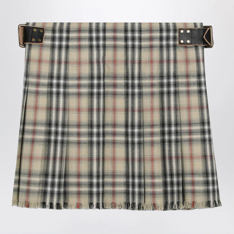 Burberry Beige wool mini kilt with Check pattern