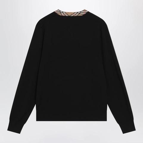Burberry Black wool sweater with Check motif neckline