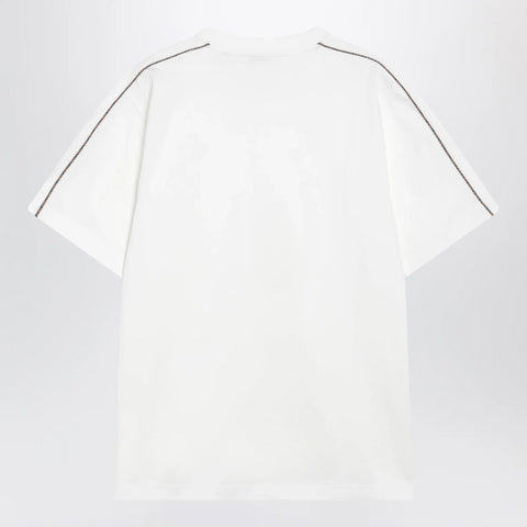 Burberry Cotton T-shirt with Check trim in Chalk