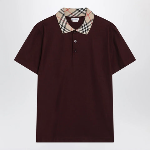 Burberry Cotton polo shirt with Check collar in vineyard red
