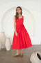 Button Detail Pleated Waist Sleeveless Midi Dress