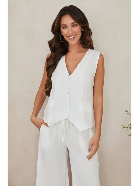 Button Down Vest with Faux Pocket White-Vest-MILIO MILANO-XS-White-Urbanheer