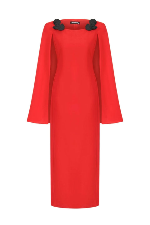 Cape Sleeve Maxi Dress-Dress-NOCTURNE-S-Red-Urbanheer