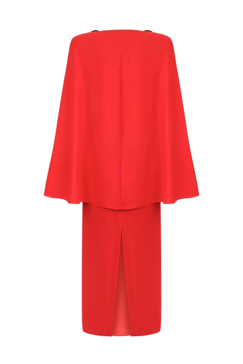 Cape Sleeve Maxi Dress-Dress-NOCTURNE-S-Red-Urbanheer