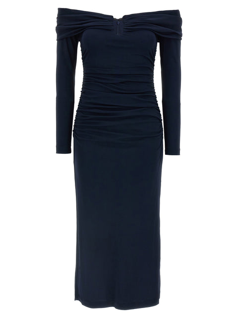 Carolina Herrera Off-shoulder 3/4 Slv Ruched Midi Dress