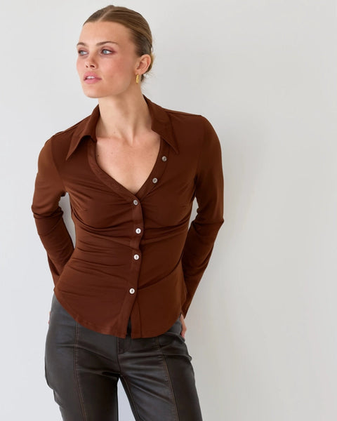 Celia Button Front Knit Top