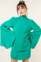 Chic Mock Neck Dramatic Flared Sleeve Mini Dress Kelly Green-Dress-Fore Collection-S-KELLY GREEN-Urbanheer