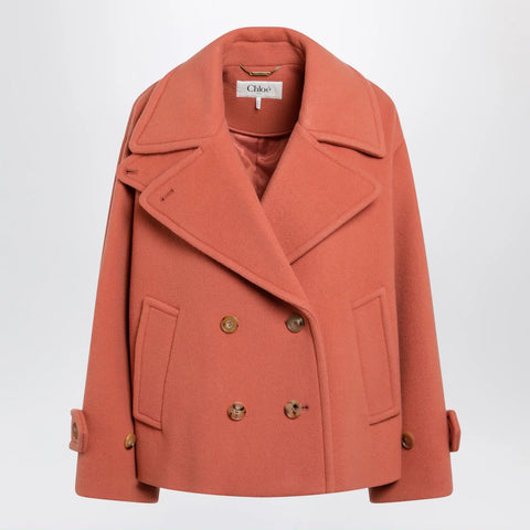 Chloé Cedar pink double-breasted short wool coat