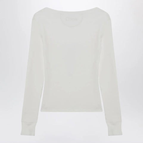 Chloé White Henley cotton jersey top