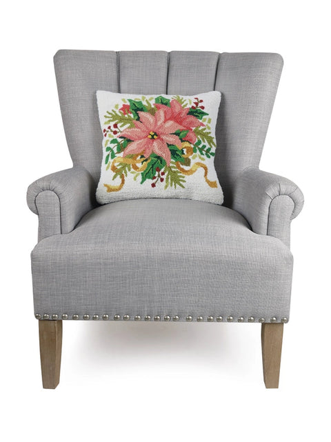 Christmas Poinsettia Hook Pillow-Pillow-Peking Handicraft-16 x 16 x 1.7 in (40.6 x 40.6 x 4.3 cm)-Urbanheer