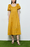 Classic Cotton Square Neck Smocked Midi Dress | Mustard