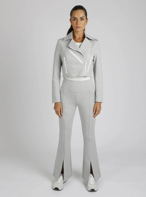 Cleo Cropped Ponte Moto Jacket-Jacket-Blanc Noir-XS-LT Heather Grey / Optic White-Urbanheer