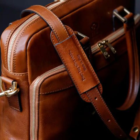 Cognac Leather Briefcase Laptop Bag - Orlando-Tote Bag-Time Resistance-Cognac-Urbanheer