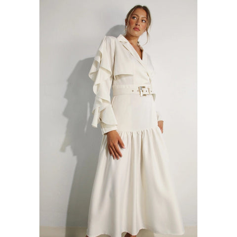 Collared Long Ruffle Sleeve Dress-Dress-Mulla-S-CREAM-Urbanheer