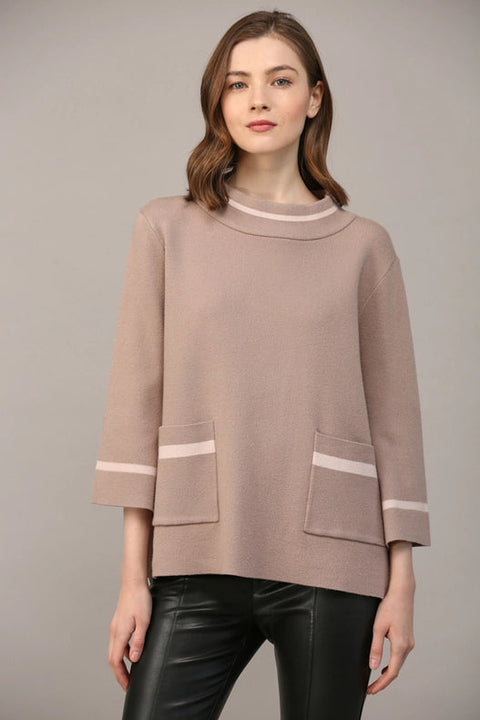 Contrast Lurex Yarn Mock Neck Sweater COCOA / BLUSH-Sweater-FATE-S-Urbanheer