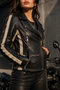 Contrast Stripe Washed Leather Biker Jacket