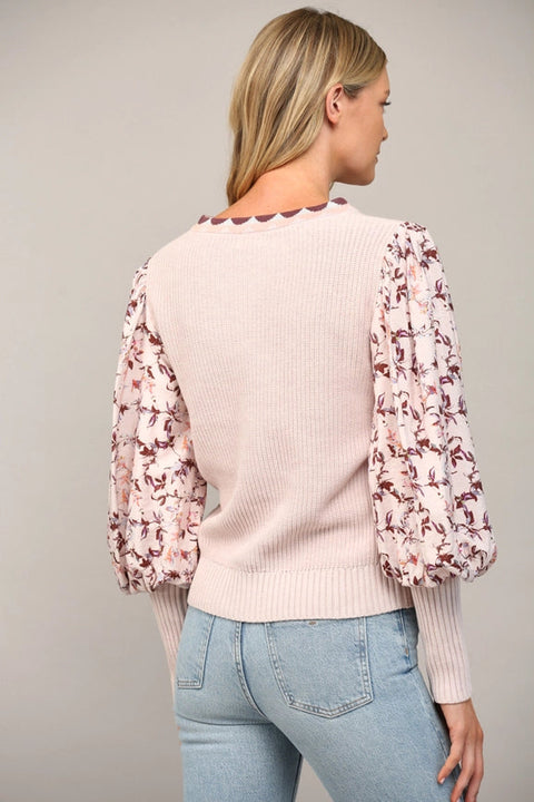 Contrast Woven Juliette Slv Crew Neck Sweater-Sweater-FATE-S-MAUVE-Urbanheer
