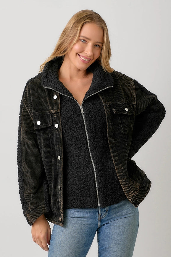 Sherpa Womens Black Corduroy Jacket Women's Sherpa Lined Corduroy