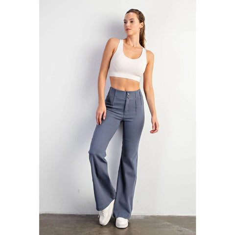 Cotton Stretch Twill Double Button Up Flared Pants Mineral-Pants-Rae Mode-S-Urbanheer