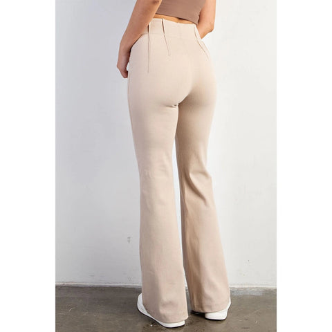 Cotton Stretch Twill Double Button Up Flared Pants Stone-Pants-Rae Mode-S-Urbanheer