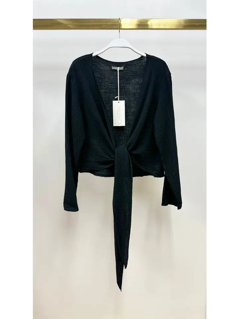 Cotton Tie Front Top Black-Top-MILIO MILANO-XS-Black-Urbanheer