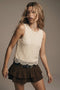 Cream Embellished Beaded Scallop Hem Sleeveless Blouse Top