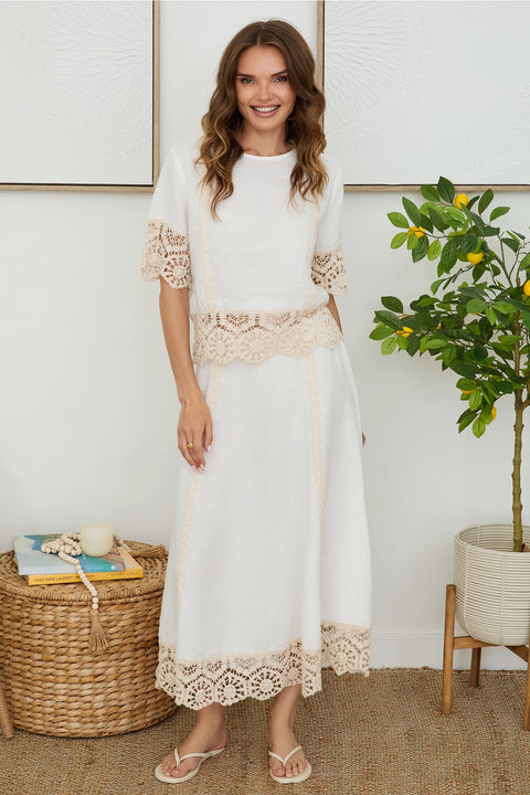 Crochet Lace Hem Linen Skirt