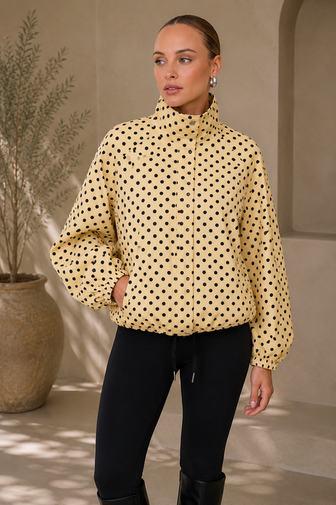 Cropped White Jacket with Black Polka Dots